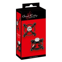   Bad Kitty - šroubovací šperk na bradavky (se štrasovými kamínky) - černý