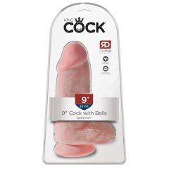  King Cock 9 Chubby - připínací, varlatové dildo (23 cm) - přírodní