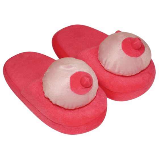 Růžové plyšové papuče - ve tvaru prsou