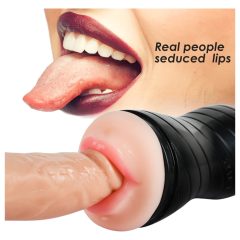   Vibeconnect - realistický masturbátor úst a kundičky (přírodní černá)