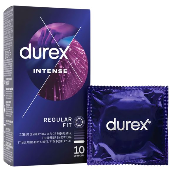 Durex Intense - оребрени и точкови презервативи (10 бр.)