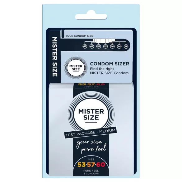 Mister Size - тестов пакет презервативи с пенис мерител - 3 броя