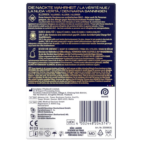 Durex Intensity - тънки латексови презервативи без латекс - 20 броя