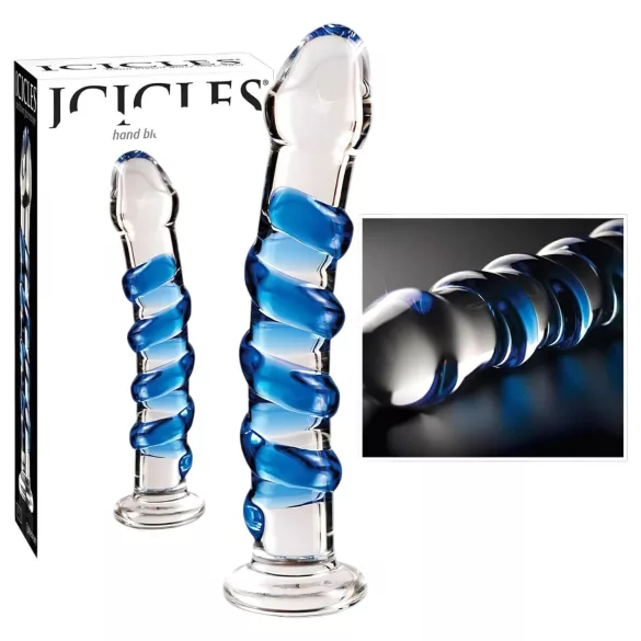 Icicles No. 5 - стъклено дилдо спирала - прозрачно синьо