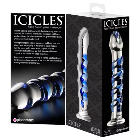 Icicles No. 5 - стъклено дилдо спирала - прозрачно синьо