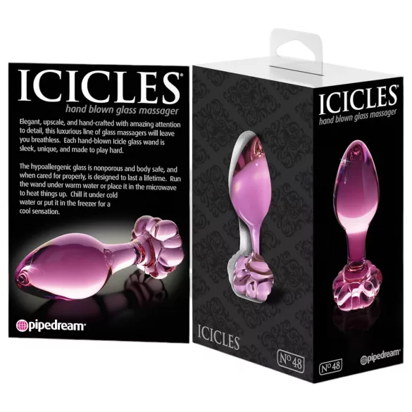 Icicles No. 48 - стъклена анална тапа с цветя - розова