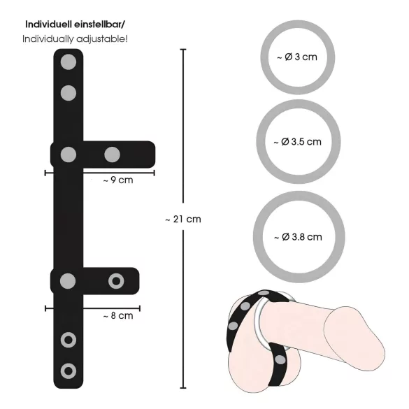 Bad Kitty - кожен пенис пръстен и пръстен за тестиси - черен