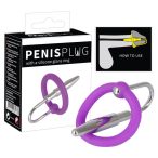   Penisplug - силиконов пръстен за пенис с уретрален конус (лилаво-сребрист)