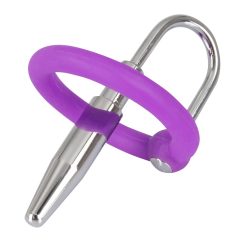   Penisplug - силиконов пръстен за пенис с уретрален конус (лилаво-сребрист)