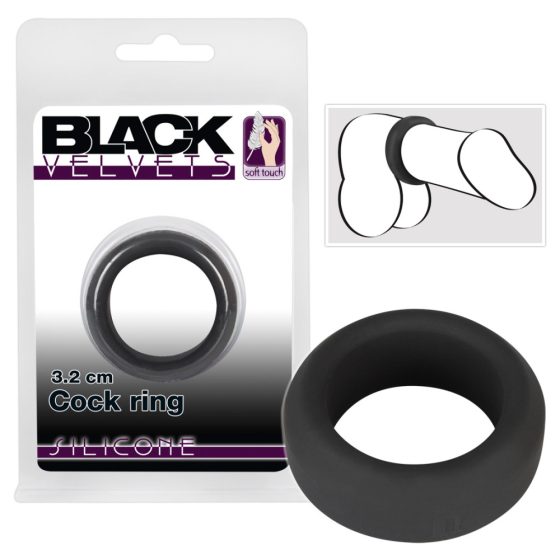 Black Velvet - пенис пръстен с дебели стени (3,2 см) - черен