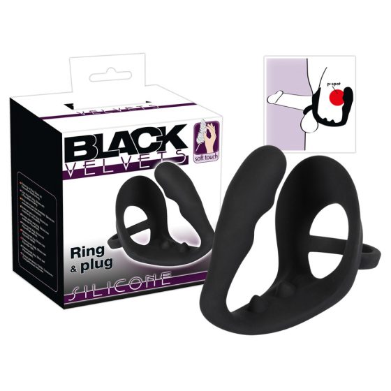 Black Velvet - вълнообразен анален вибратор с пръстен за пенис и тестиси (черен)