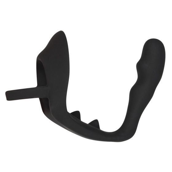 Black Velvet - вълнообразен анален вибратор с пръстен за пенис и тестиси (черен)