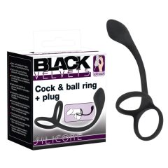   Black Velvet - тънък анален вибратор с пръстен за пенис и тестиси (черен)