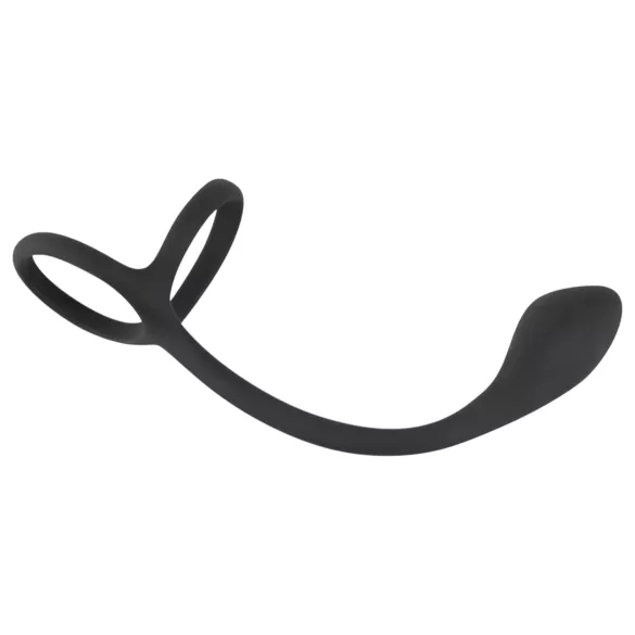 Black Velvets - тънко анално дилдо с пенис и тестикуларен пръстен - черно