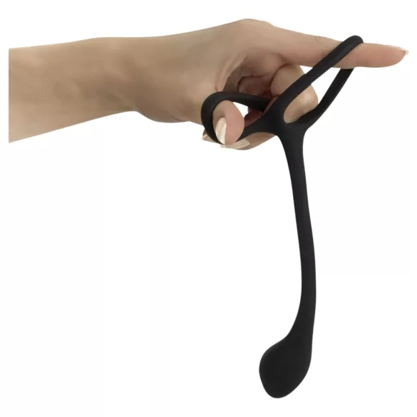 Black Velvets - тънко анално дилдо с пенис и тестикуларен пръстен - черно