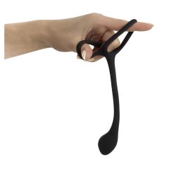   Black Velvet - тънък анален вибратор с пръстен за пенис и тестиси (черен)
