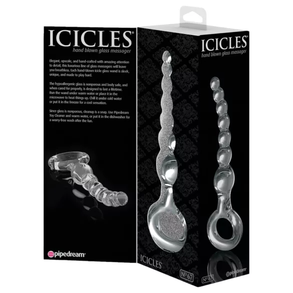 Icicles No. 67 - стъклено дилдо с топчета - прозрачно