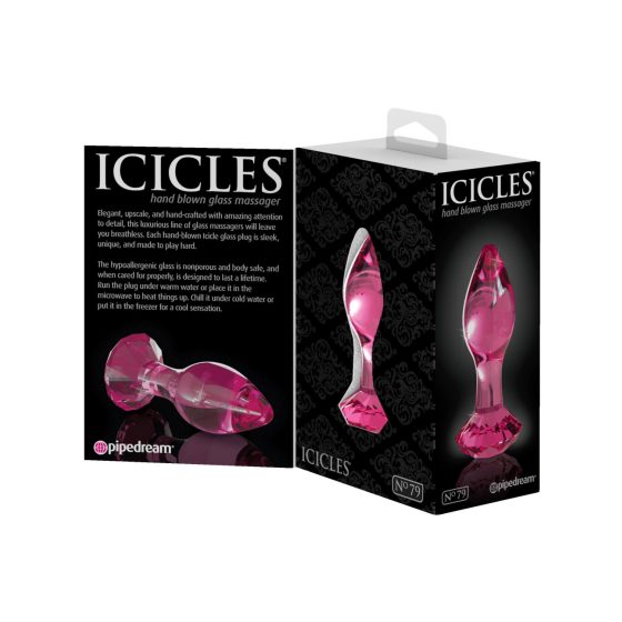 Icicles No. 79 - коничен стъклен анален вибратор (розов)