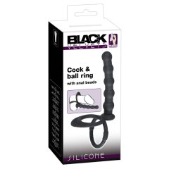   Black Velvet - пръстен за тестиси и пенис с анален вибратор (черен)