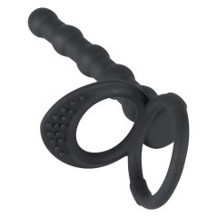   Black Velvet - пръстен за тестиси и пенис с анален вибратор (черен)