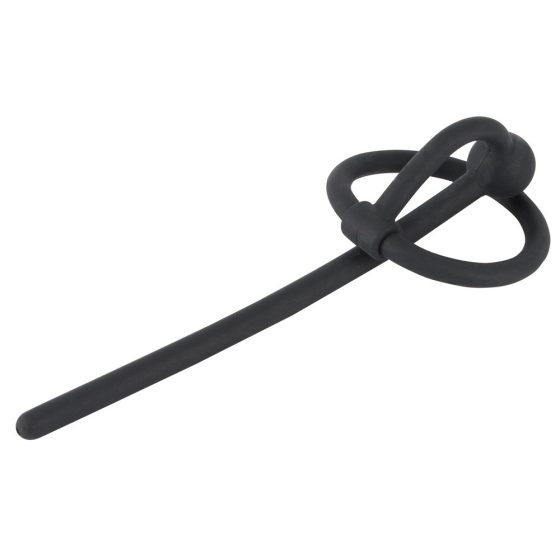 Penisplug - силиконов пръстен с куха уретрална пръчка (черен)