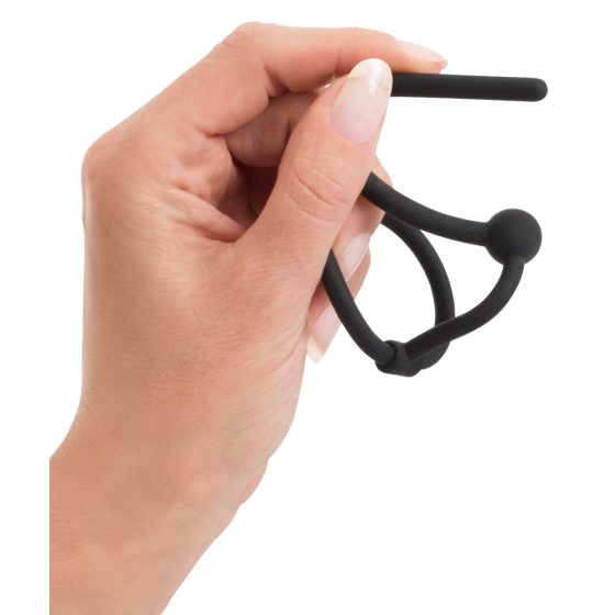 Penisplug - силиконов пръстен с куха уретрална пръчка (черен)