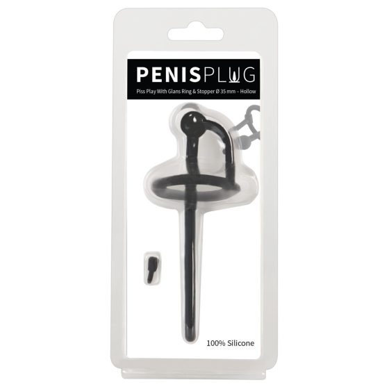 Penisplug - силиконов разширител на уретрата с пръстен от жълъд (0,6 мм) - черен