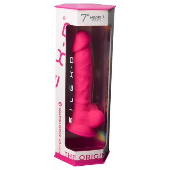 Silexd 7 - дилдо с тестиси и вендуза - 17,5 см (розово)