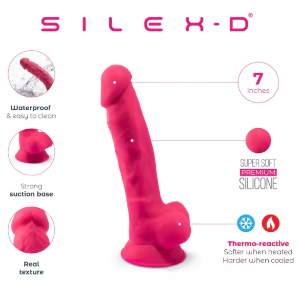 Silexd 7 - дилдо с тестиси и вендуза - 17,5 см (розово)