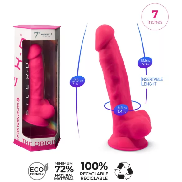 Silexd 7 - дилдо с тестиси и вендуза - 17,5 см (розово)