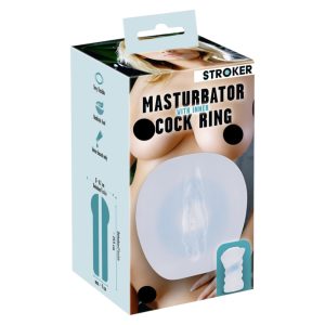 STROKER - изкуствен мастурбатор за путка с пенис пръстен (бяло мляко)