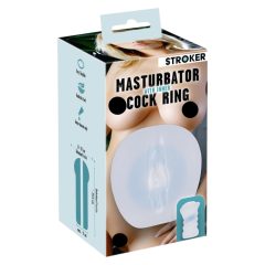   STROKER - изкуствен мастурбатор за путка с пенис пръстен (бяло мляко)