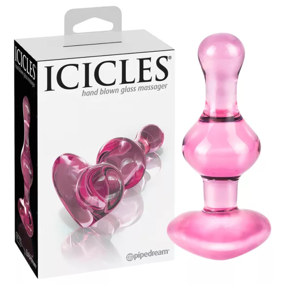 Icicles No. 75 - стъклен анален плъг сърце - розов