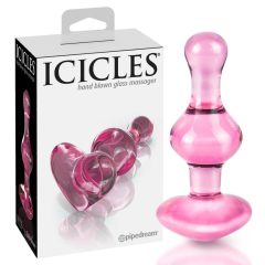   Icicles No. 75 - стъклен анален вибратор с форма на сърце (розов)
