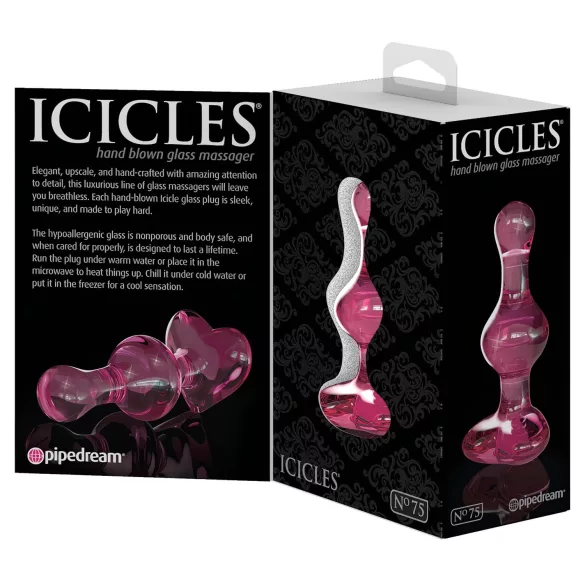 Icicles No. 75 - стъклен анален плъг сърце - розов
