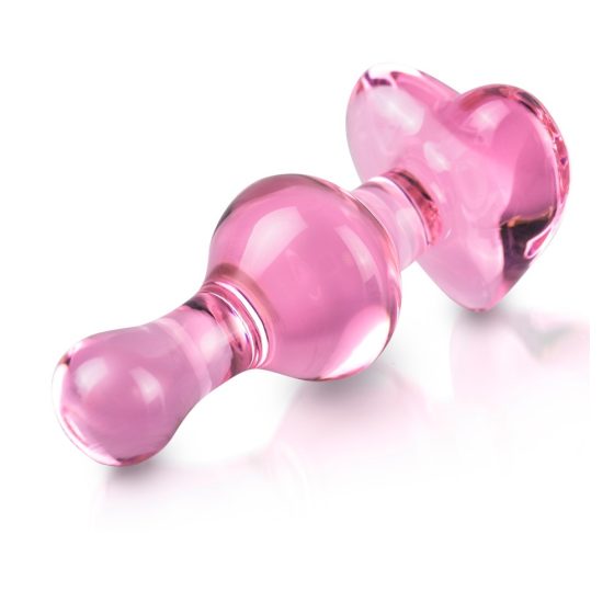 Icicles No. 75 - стъклен анален вибратор с форма на сърце (розов)