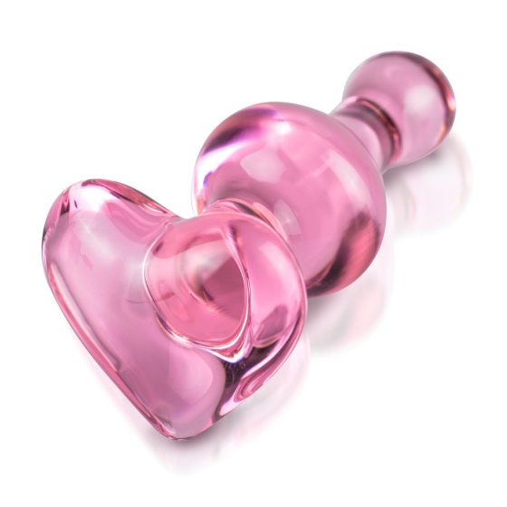 Icicles No. 75 - стъклен анален вибратор с форма на сърце (розов)