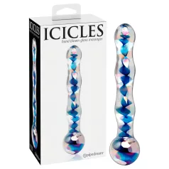   Icicles No. 08 - стъклено дилдо с два края - вълнообразно - прозрачно/синьо
