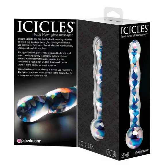 Icicles No. 08 - стъклено дилдо с два края - вълнообразно - прозрачно/синьо