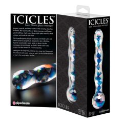   Icicles No. 08 - вълнообразен стъклен дилдо с два края (полупрозрачно син)