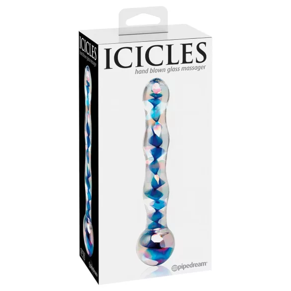 Icicles No. 08 - стъклено дилдо с два края - вълнообразно - прозрачно/синьо