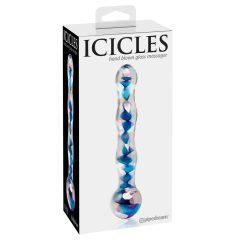   Icicles No. 08 - вълнообразен стъклен дилдо с два края (полупрозрачно син)