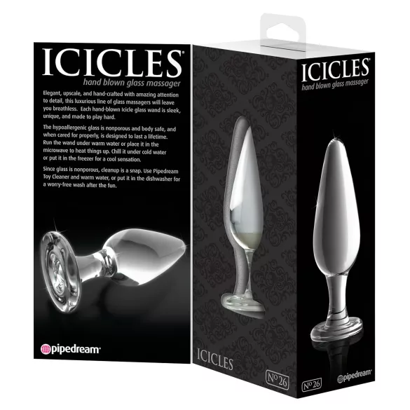 Icicles No. 26 - конусовидна стъклена анална тапа (прозрачна)