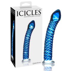   Icicles No. 29 - спираловиден стъклен вибратор с пенис (син)