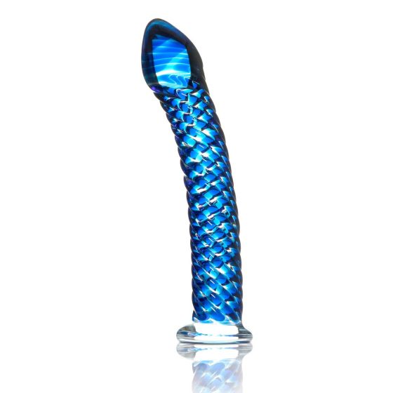 Icicles No. 29 - спираловиден стъклен вибратор с пенис (син)