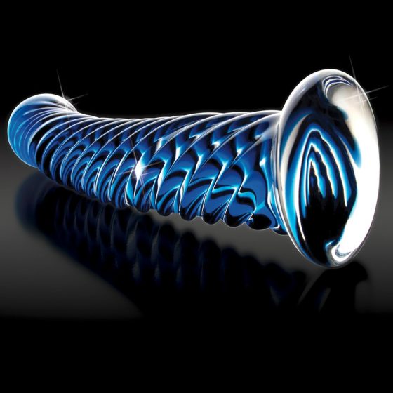 Icicles No. 29 - спираловиден стъклен вибратор с пенис (син)