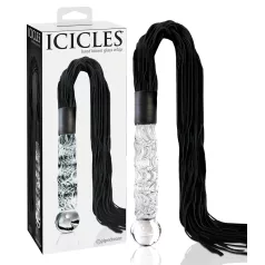   Icicles No. 38 - стъклено дилдо и кожен камшик - прозрачно/черно