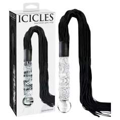   Icicles No. 38 - стъклено дилдо и кожен камшик - прозрачно/черно
