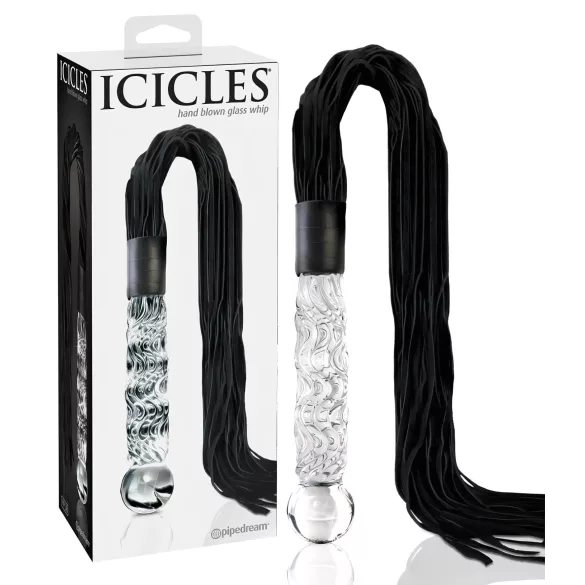 Icicles No. 38 - стъклено дилдо и кожен камшик - прозрачно/черно