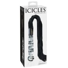   Icicles No. 38 - дилдо от вълнообразно стъкло с кожен камшик (полупрозрачно-черно)